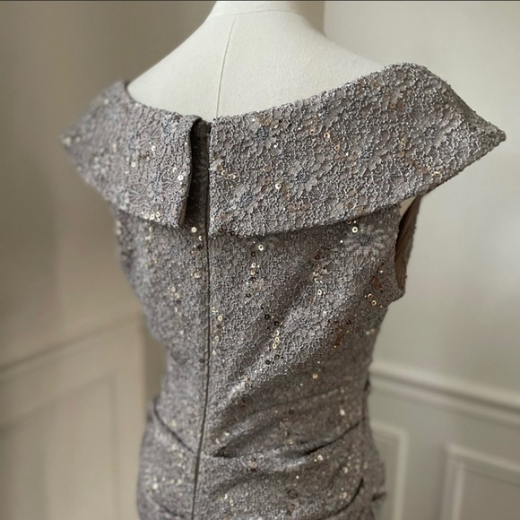 Alex Evenings Taupe Formal Gown Black Tie Wedding Guest Prom Sequin Lace 10. - Picture 6 of 8